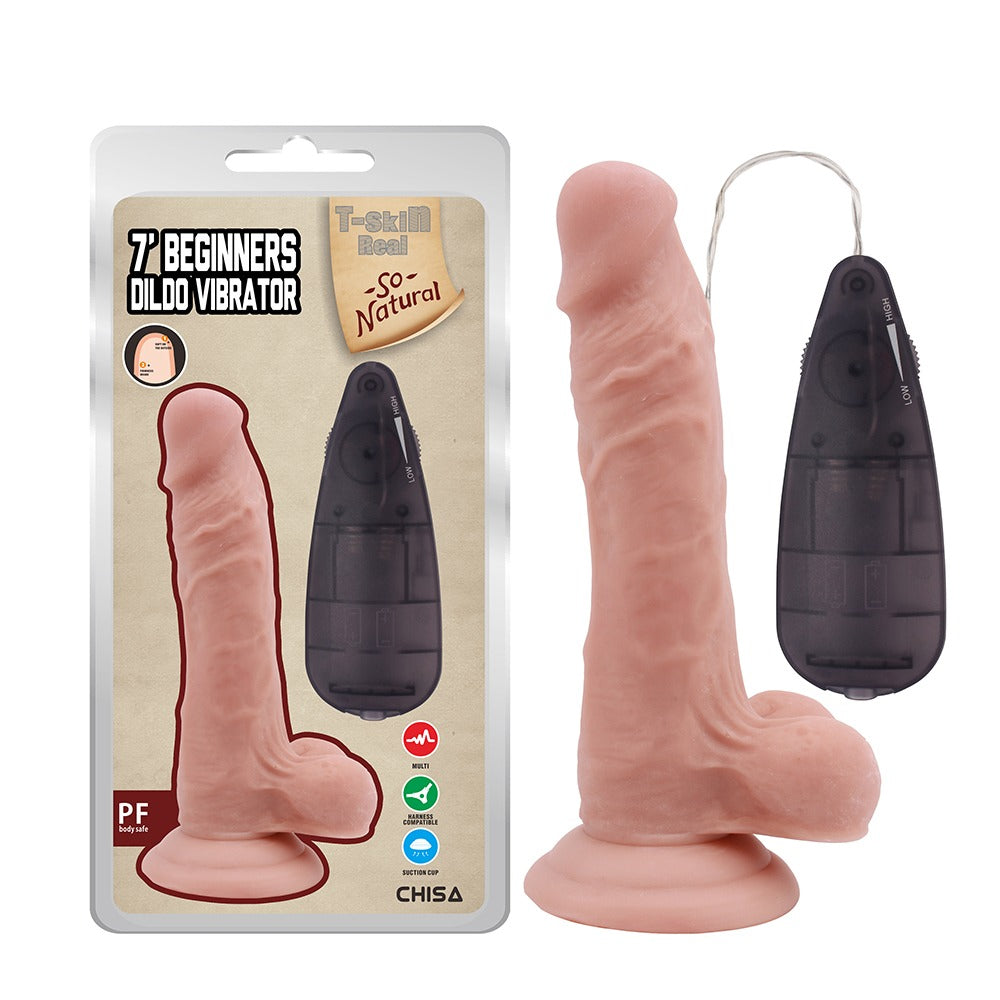T-skin Real Beginners 7" Realistic Vibrating Dildo with Balls