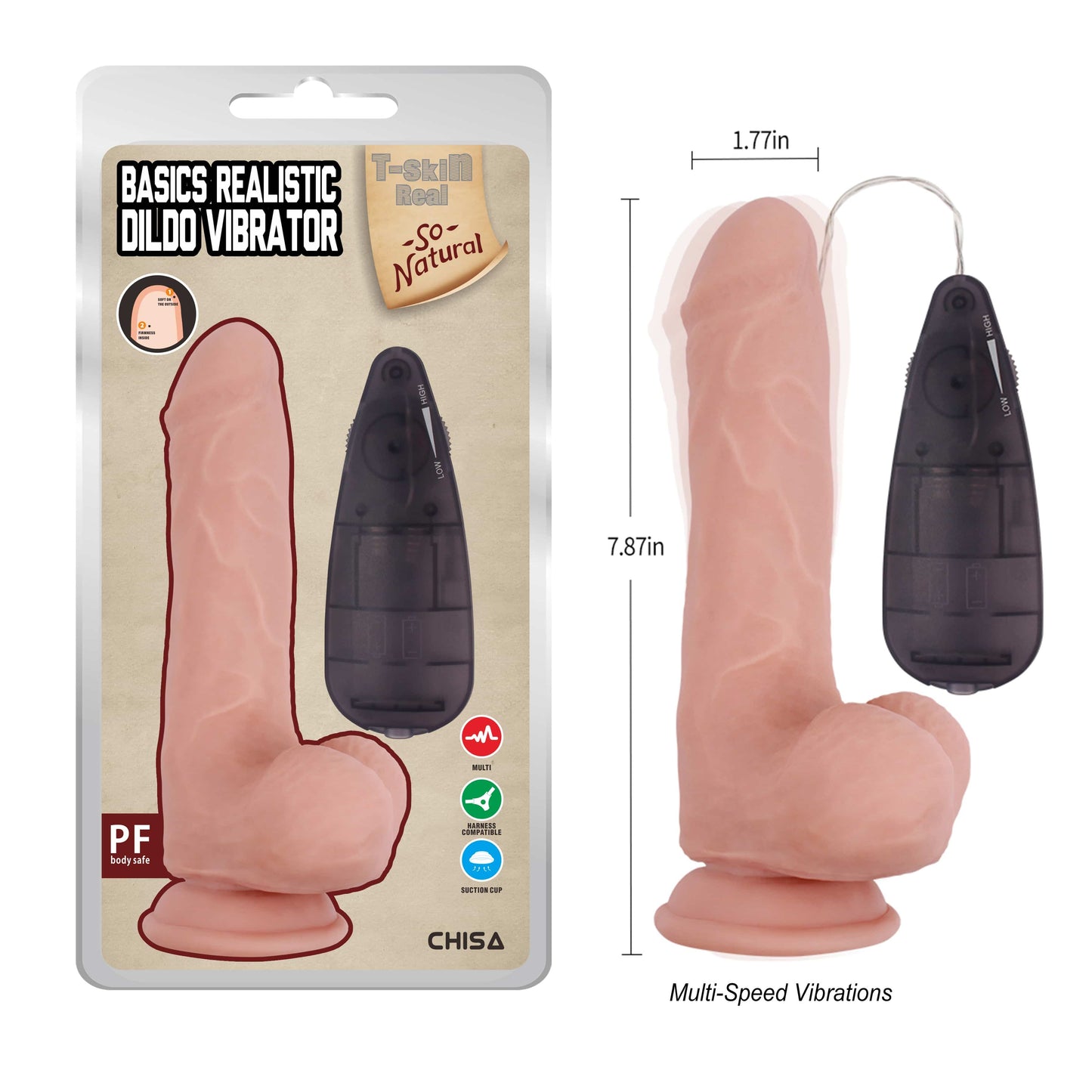 T-Skin Basics Realistic 7.8" Vibrating Dildo