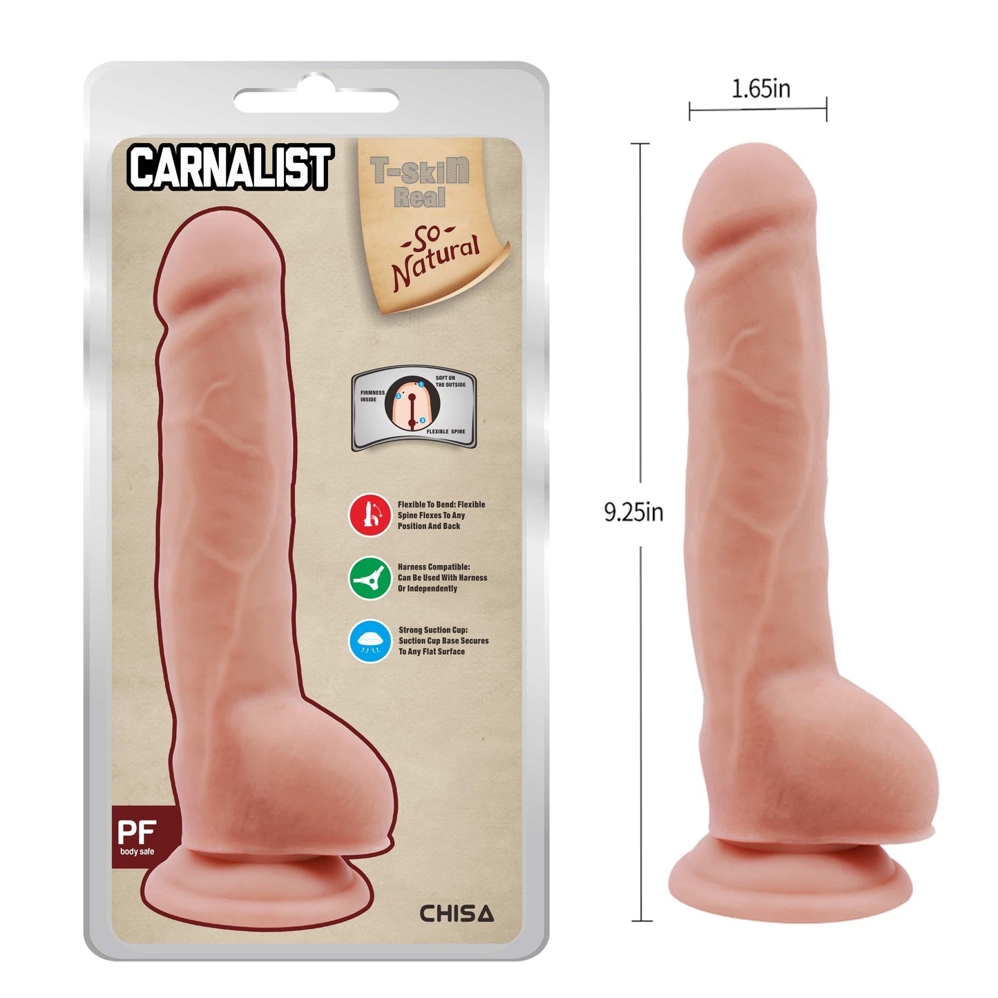 T-Skin Real Feel Carnalist 9" Suction Cup Dildo