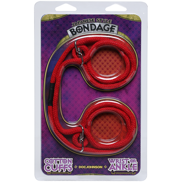 Doc Johnson Japanese Style Bondage 100% Cotton Wrist or Ankle Cuffs - Red