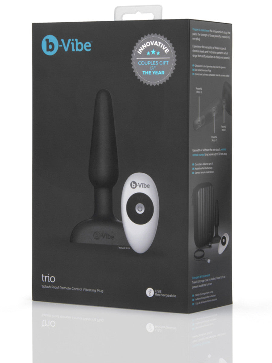 b-Vibe Trio Rechargeable Butt Plug with Remote - Black