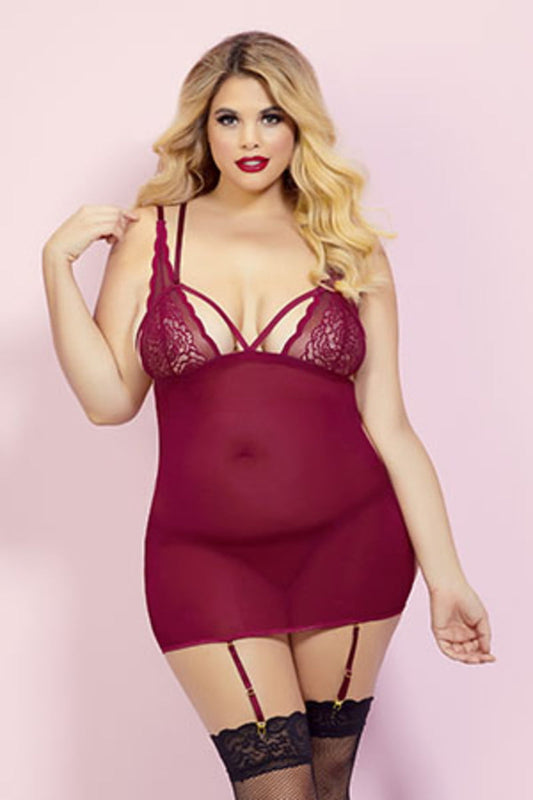 Seven Til Midnight 10791XP Chemise Set - Burgundy - Queen-0