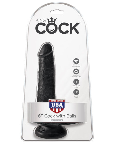 Pipedream King Cock 6" Cock with Balls - Black