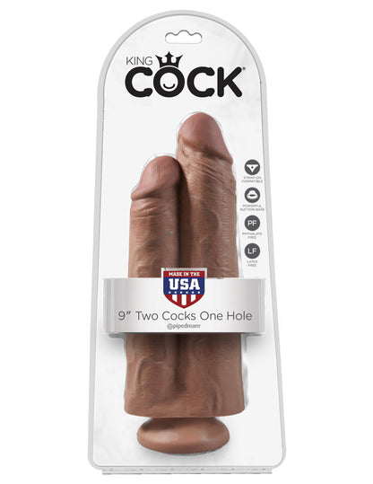 Pipedream King Cock 9" Two Cocks One Hole - Tan