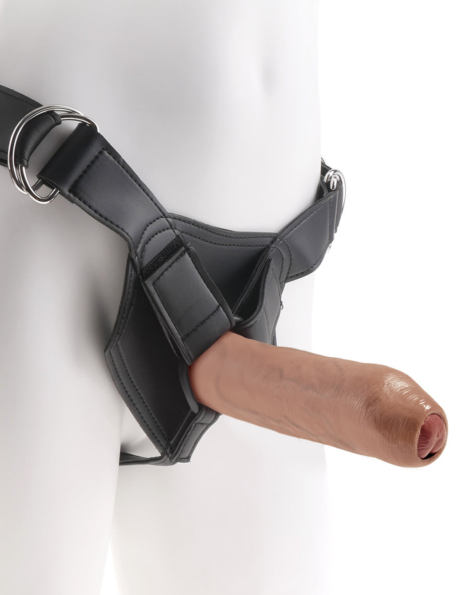 King Cock 7 Inch Uncut Cock w Strap-On Harness-Tan-7385