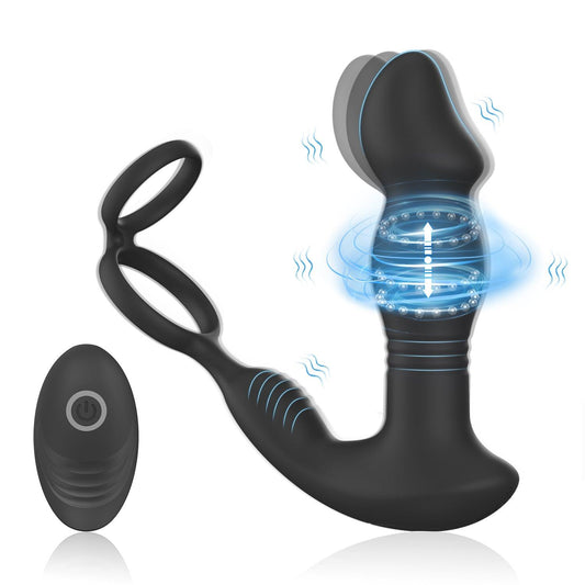 y.Love Remote Control Rotating & stroking Prostate Massager with Cock & Ball Ring