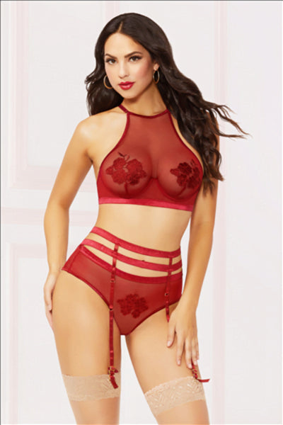 Seven Til Midnight 10881 Bra Set -Burgundy-Medium-0