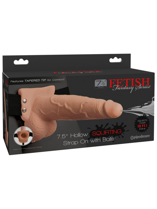 Pipedream Fetish Fantasy Series 7.5" Hollow Squirting Strap-On with Balls - Light