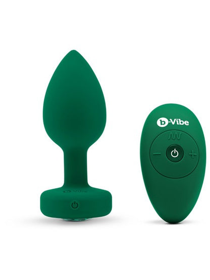 b-Vibe Rechargeable Jewel Plug with Remote - M/L - Emerald