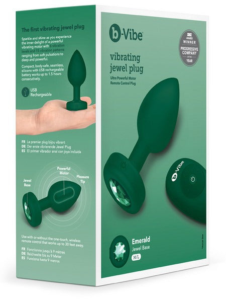 b-Vibe Rechargeable Jewel Plug with Remote - M/L - Emerald