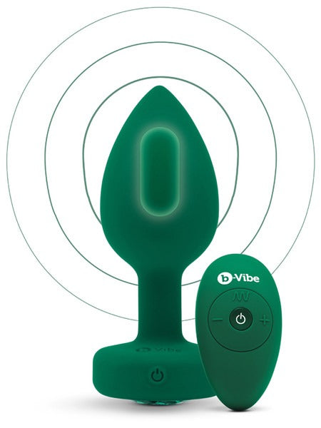 b-Vibe Rechargeable Jewel Plug with Remote - M/L - Emerald