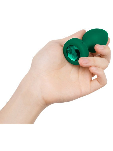 b-Vibe Rechargeable Jewel Plug with Remote - M/L - Emerald