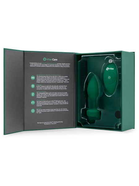 b-Vibe Rechargeable Jewel Plug with Remote - M/L - Emerald