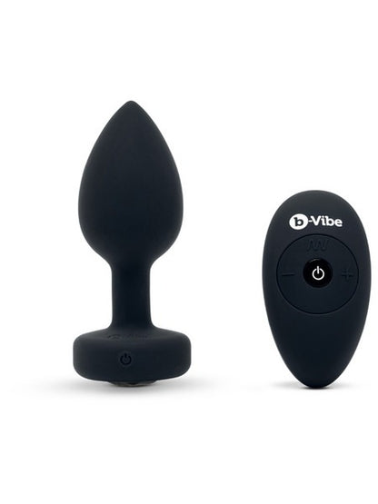 b-Vibe Rechargeable Jewel Plug with Remote - M/L - Black Diamond