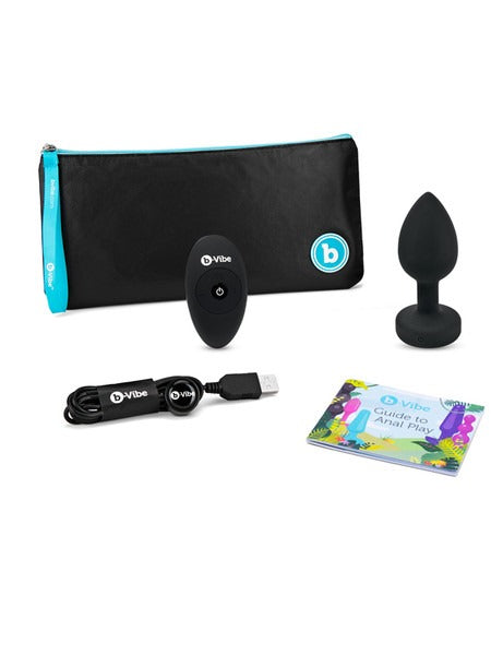 b-Vibe Rechargeable Jewel Plug with Remote - M/L - Black Diamond