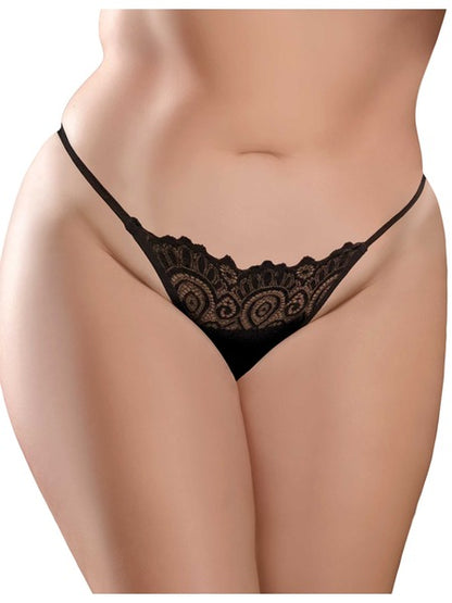 Pipedream Hookup Remote Lace Peek-A-Boo Panties - XL-2XL - Black