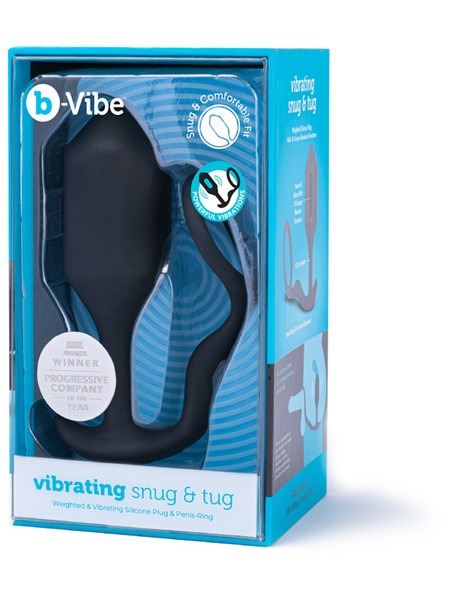 b-Vibe Vibrating Snug &amp; Tug Weighted Silicone Anal Plug &amp; Cock Ring - XL - Black