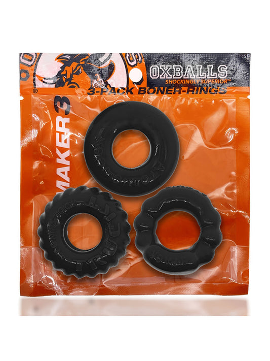 Oxballs Bonemaker3 Cockring Boner Rings 3pk - Black