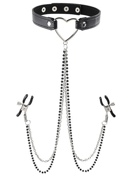 Sportsheets Sex &amp; Mischief Amor Collar with Nipple Clamps - Black