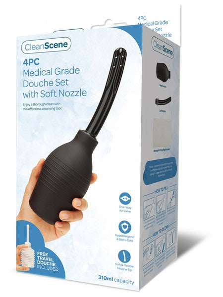 CleanScene 4pc Medical Grade Douche Set with Soft Nozzle - Black