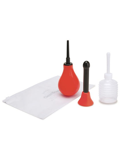 CleanScene 5pc Anal Douche Set with Classic &amp; Flared Base Tip - Red &amp; Black