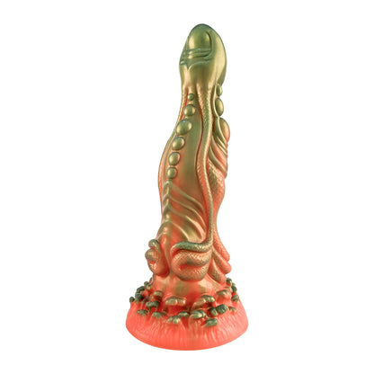 Liquid Silicone 9.8'' Large Dragon Dildo - Orange & Green