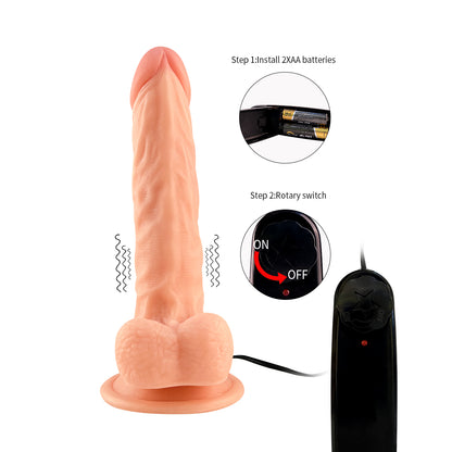 Ultra Realistic Vibrating 7.5" Dildo with Suction Cup & Balls