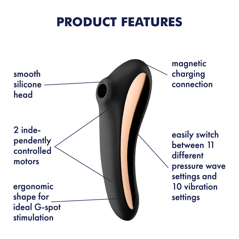 Satisfyer Dual Kiss Rechargeable Air Pulse Vibrator - Black