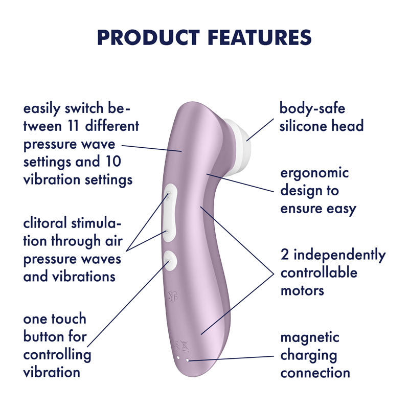 Satisfyer Pro 2+ Rechargeable Air Pulse Clitoral Stimulator + Vibration - Purple