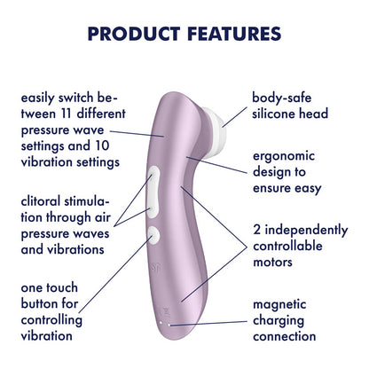 Satisfyer Pro 2+ Rechargeable Air Pulse Clitoral Stimulator + Vibration - Purple