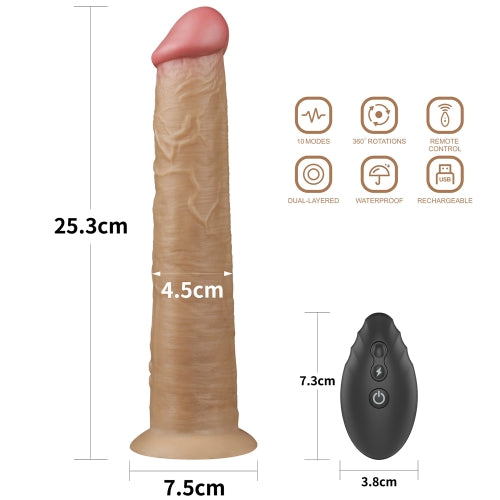 Lovetoy Nature Cock Dual Layered Silicone 10'' Remote Control Rotator Dildo