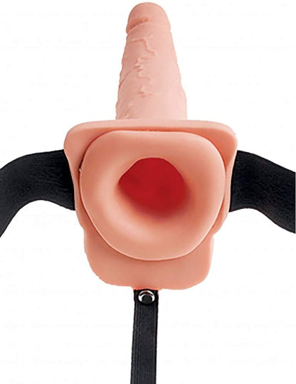 Pipedream Fetish Fantasy Series 7.5" Hollow Squirting Strap-On with Balls - Light