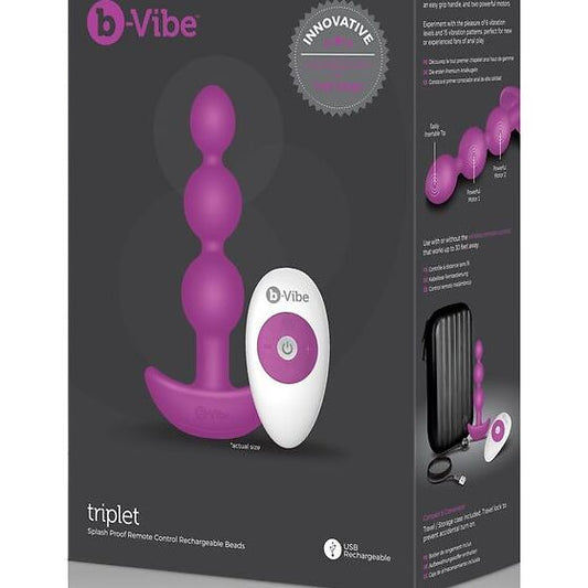 b-Vibe Triplet Rechargeable Beads with Remote - Fushia