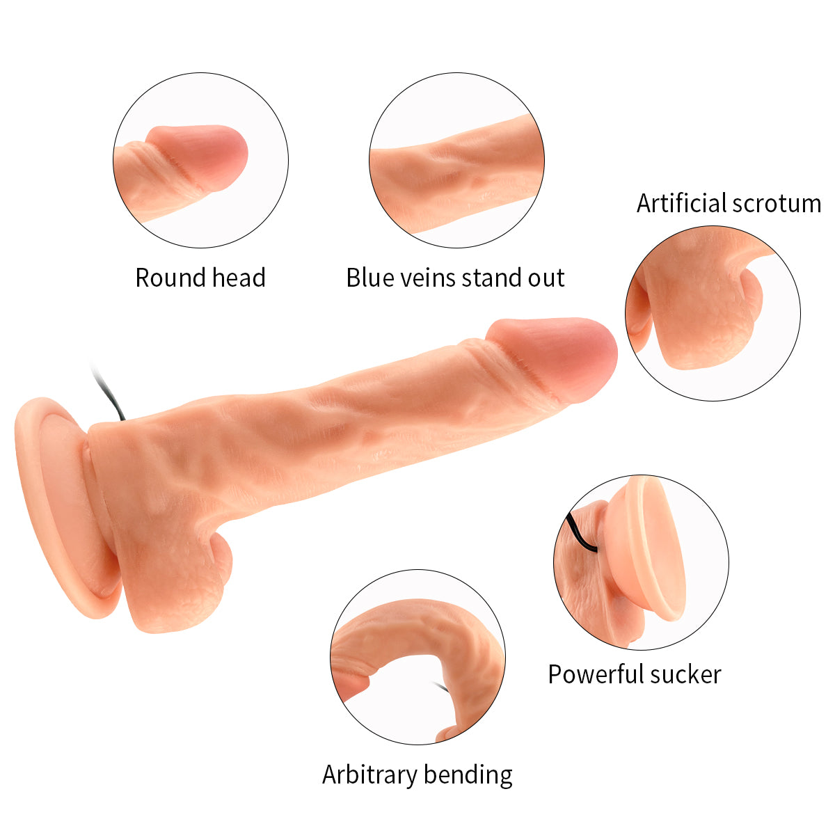 Ultra Realistic Vibrating 7.5" Dildo with Suction Cup & Balls
