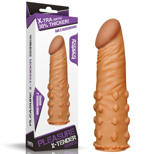 Lovetoy Products 2" Pleasure X-Tender Extension Sleeve with Bumps - Brown