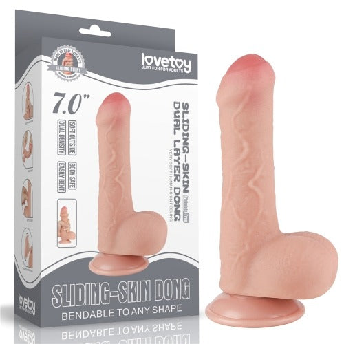 Lovetoy 7" Sliding Skin Dual Layer Uncut Dildo