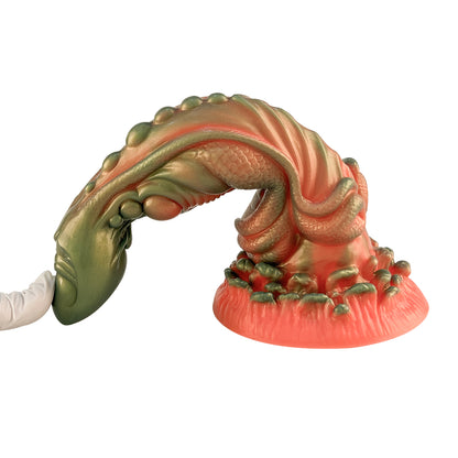 Liquid Silicone 9.8'' Large Dragon Dildo - Orange & Green