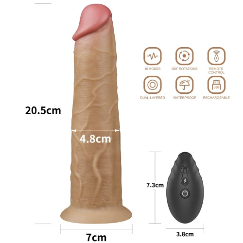 Lovetoy Nature Cock Dual Layered Silicone 8'' Remote Control Rotator Dildo