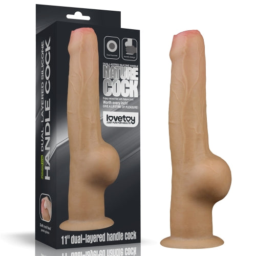 Lovetoy Products Dual Layered Silicone Uncut 11" Nature Cock with Handle - Light