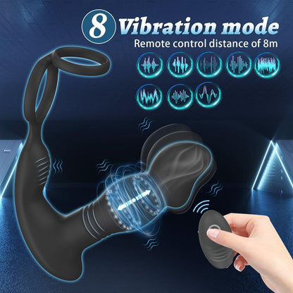 y.Love Remote Control Rotating & stroking Prostate Massager with Cock & Ball Ring