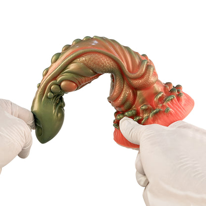 Liquid Silicone 9.8'' Large Dragon Dildo - Orange & Green