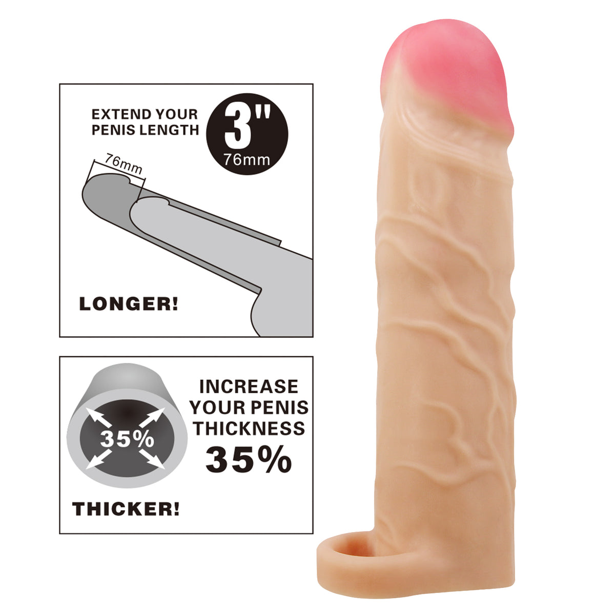 Pretty Love Gerd 7.7" Realistic Penis Extender with Ball Strap