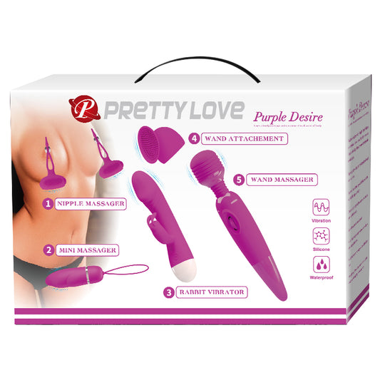 Pretty Love Purple Desire Silicone Vibrating Toy Kit -5pc