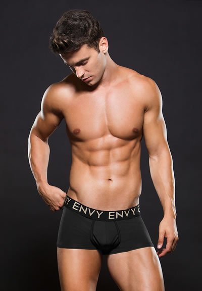 Envy E044-BLK Micro Low-Rise Elastic Trunk w Logo - L/XL - Black