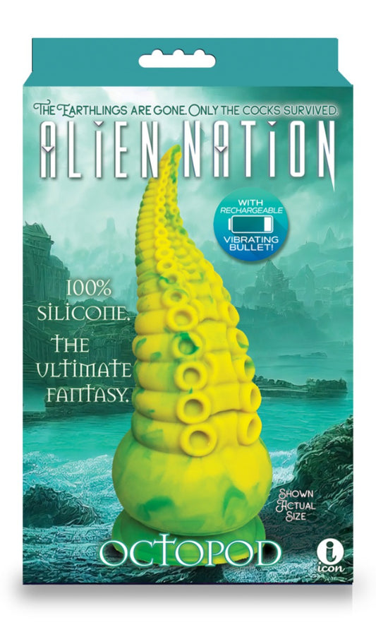 Icon Brands AlienNation Silicone Rechargeable Octopod Dildo - Yellow &amp; Green