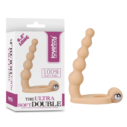 Lovetoy Products The Ultra Soft Vibrating 6.5" Double Penetration Nodule Cockring - Light