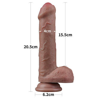 Lovetoy Dual Layered Silicone 8" Nature Cock Uncut - Brown