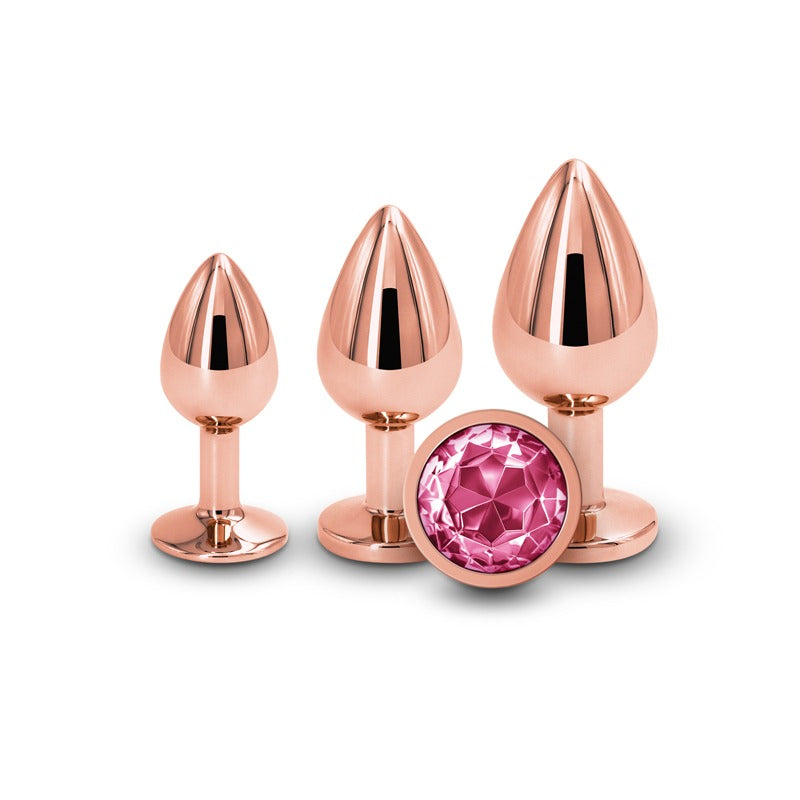 NS Novelties Rear Assets 3pc Rose Gold Round Jewelled Butt Plug Trainer Kit - Pink