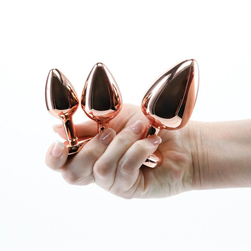 NS Novelties Rear Assets 3pc Rose Gold Round Jewelled Butt Plug Trainer Kit - Pink