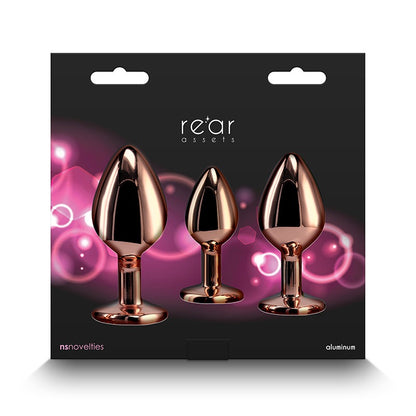 NS Novelties Rear Assets 3pc Rose Gold Round Jewelled Butt Plug Trainer Kit - Pink